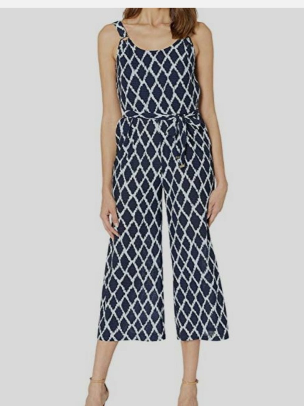 MICHAEL Michael Kors Navy & White Belted Jumpsuit